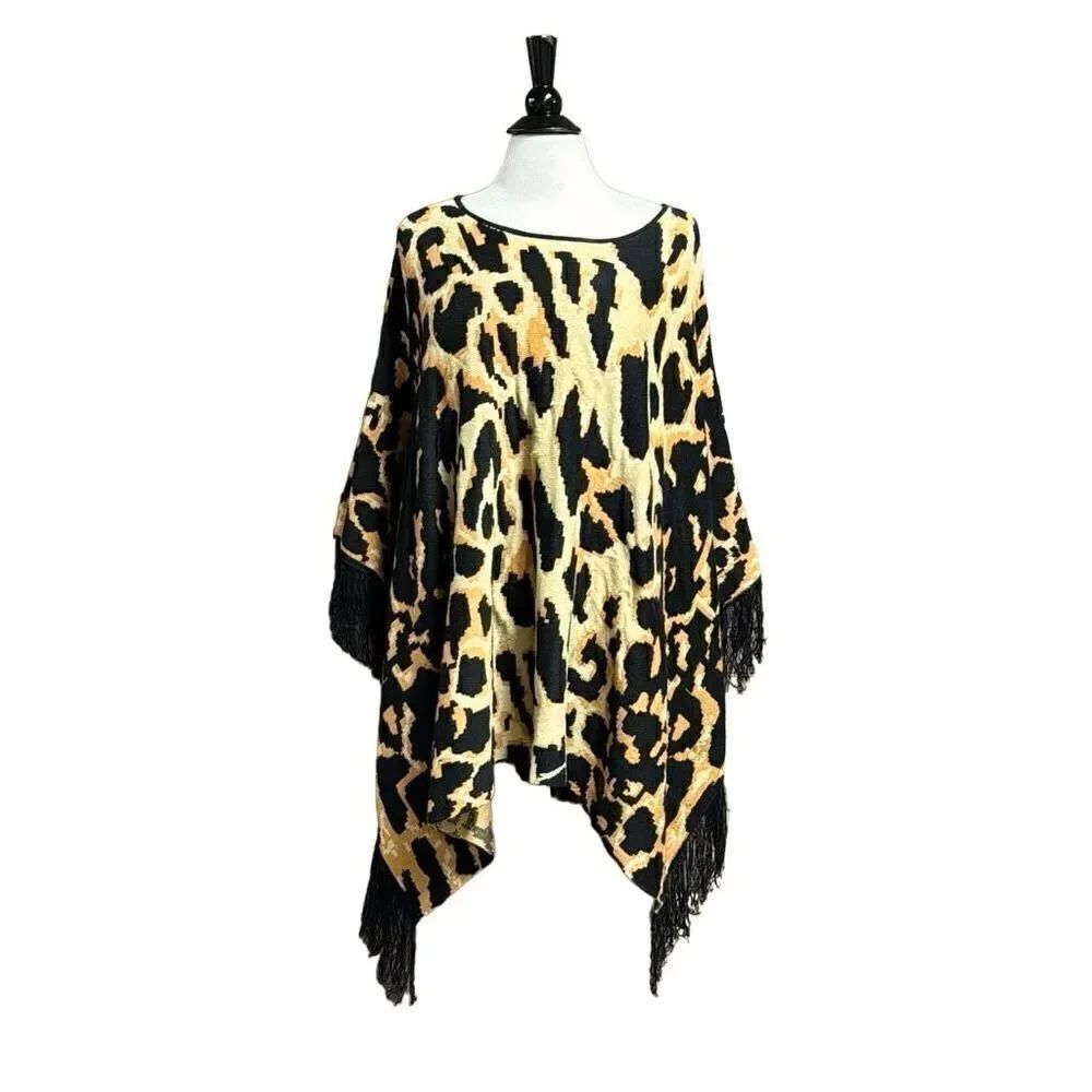 Focus 2000 Leopard Fringe Poncho Cape Size S/M